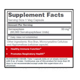 Serrapeptase supplement facts panel with suggested usage