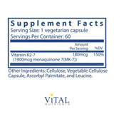 Vitamin K2-7 supplement facts, 180 mcg menaquinone-7 per vegetarian capsule