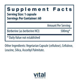 Vital Nutrients Berberine supplement facts, 500 mg per capsule