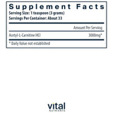 Acetyl L-Carnitine Powder supplement facts panel