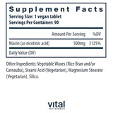 Niacin supplement facts, 500 mg niacin as nicotinic acid per tablet