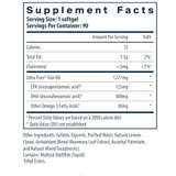 Ultra Pure Fish Oil supplement facts, 500 mg DHA and 125 mg EPA per softgel, 90 servings