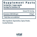 Bromelain supplement facts panel, 375 mg per capsule