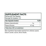 Betaine HCL & Pepsin supplement facts, 1 g betaine hydrochloride and 47 mg pepsin