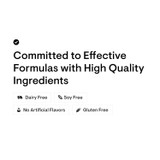 Thorne commitment to effective formulas graphic with dairy-free, soy-free and gluten-free icons