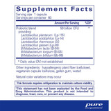 Supplement facts panel for Probiotic 50B