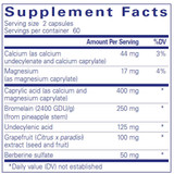 A.C. Formula II supplement facts with caprylic acid, bromelain and berberine
