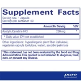 Acetyl-L-Carnitine supplement facts, 250 mg per capsule