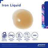 Drop of Iron Liquid with gluten-free, non-GMO and vegetarian icons