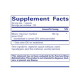 Bilberry supplement facts, 160 mg bilberry fruit extract standardized to 25% anthocyanosides