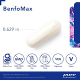 BenfoMax capsule with size and certified gluten-free, non-GMO, vegan icons