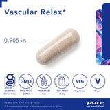 Vascular Relax capsule measuring 0.905 inches with non-GMO icons