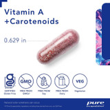 Vitamin A + Carotenoids 0.629 in capsule with gluten-free, non-GMO, soy-free, dairy-free and vegetarian icons