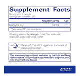 CoQ10 supplement facts, 30 mg Kaneka Q10 coenzyme Q10 per capsule, 120 servings