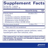 PureBi-Ome Intensive supplement facts, 25 billion CFU probiotic blend and 5 billion CFU Saccharomyces boulardii