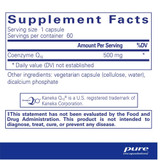CoQ10 supplement facts, 500 mg Kaneka Q10 coenzyme Q10 per capsule, 60 servings