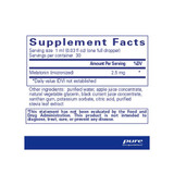 Melatonin Liquid supplement facts, 2.5 mg micronized melatonin per 1 mL dropper, 30 servings
