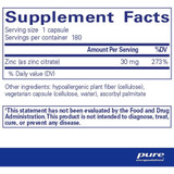 Zinc (Citrate) supplement facts, 30 mg zinc as zinc citrate per capsule, 180 servings