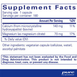 Calcium (MCHA) supplement facts panel, 180 servings, contains bovine