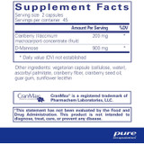 Cranberry/D-Mannose supplement facts panel, 45 servings
