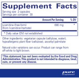 Pure Encapsulations L-Carnitine 60 capsule supplement facts, 680 mg per 2 capsules
