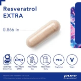 Resveratrol EXTRA capsule measuring 0.866 inches with vegan and non-GMO icons