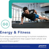Man doing push-ups, Pure Encapsulations energy and fitness graphic