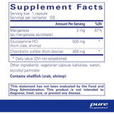Glucosamine Chondroitin with Manganese supplement facts, 500 mg glucosamine HCl and 400 mg chondroitin sulfate, 120 servings