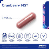 Cranberry NS 0.905 in capsule with gluten-free, non-GMO, soy-free, dairy-free, vegetarian and vegan icons