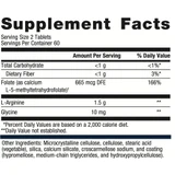 Arginine Plus supplement facts panel, 2 tablet serving, 60 servings