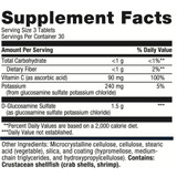 Glucosamine Sulfate supplement facts, 1.5 g D-glucosamine sulfate and 90 mg vitamin C per 3 tablets