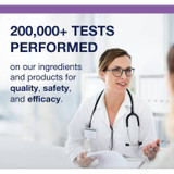 Doctor with stethoscope, Metagenics 200,000+ tests performed graphic