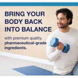Man lifting a dumbbell, bring your body back into balance graphic