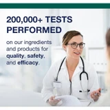 Scientist with stethoscope, Metagenics 200,000+ tests performed graphic