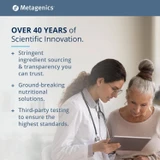 Scientist with older woman and over 40 years of innovation text