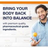 Smiling man tossing an orange, bring your body back into balance graphic