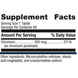 Chromium Picolinate supplement facts, 200 mcg chromium as chromium picolinate per tablet, 60 servings