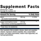 Lipotain supplement facts, 500 mg niacin as inositol hexanicotinate and 375 mg guggul resin extract per tablet