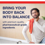 Man with an orange towel after a workout, bring your body back into balance graphic