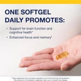 Softgel in an open palm with one softgel daily callout