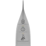 Side view of gray Elemental Diet pouch with mix, stir and drink icons
