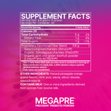 Supplement facts for MegaPre prebiotic powder