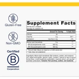 OmegaGenics EPA-DHA 500 supplement facts with gluten-free, non-GMO and B Corp icons