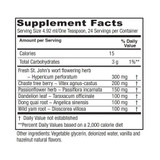 PMS Tonic supplement facts with St. John's wort, chaste tree berry, passionflower and other herbs per teaspoon