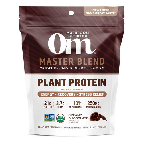 Om Mushroom Master Blend Plant Protein Creamy Chocolate pouch