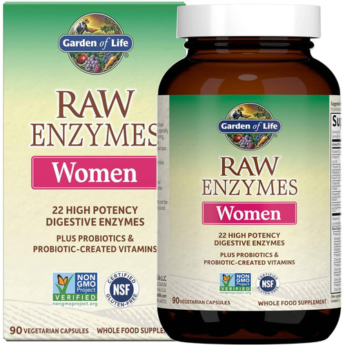 Garden of Life RAW Enzymes Women 90 vegetarian capsule bottle and box