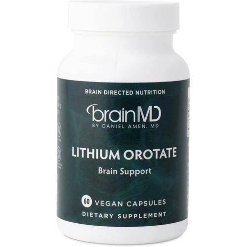 BrainMD Lithium Orotate 60 vegan capsule bottle