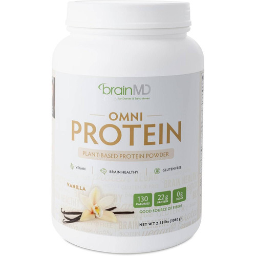 BrainMD Omni Protein plant-based protein powder Vanilla tub