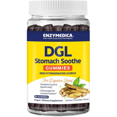 Enzymedica DGL Stomach Soothe Gummies German chocolate flavor 74 gummy jar