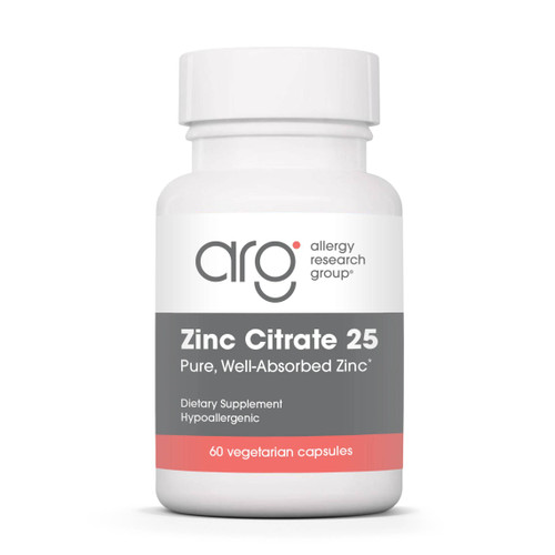 Allergy Research Group Zinc Citrate 25 Pure, Well-Absorbed Zinc 60 vegetarian capsules bottle